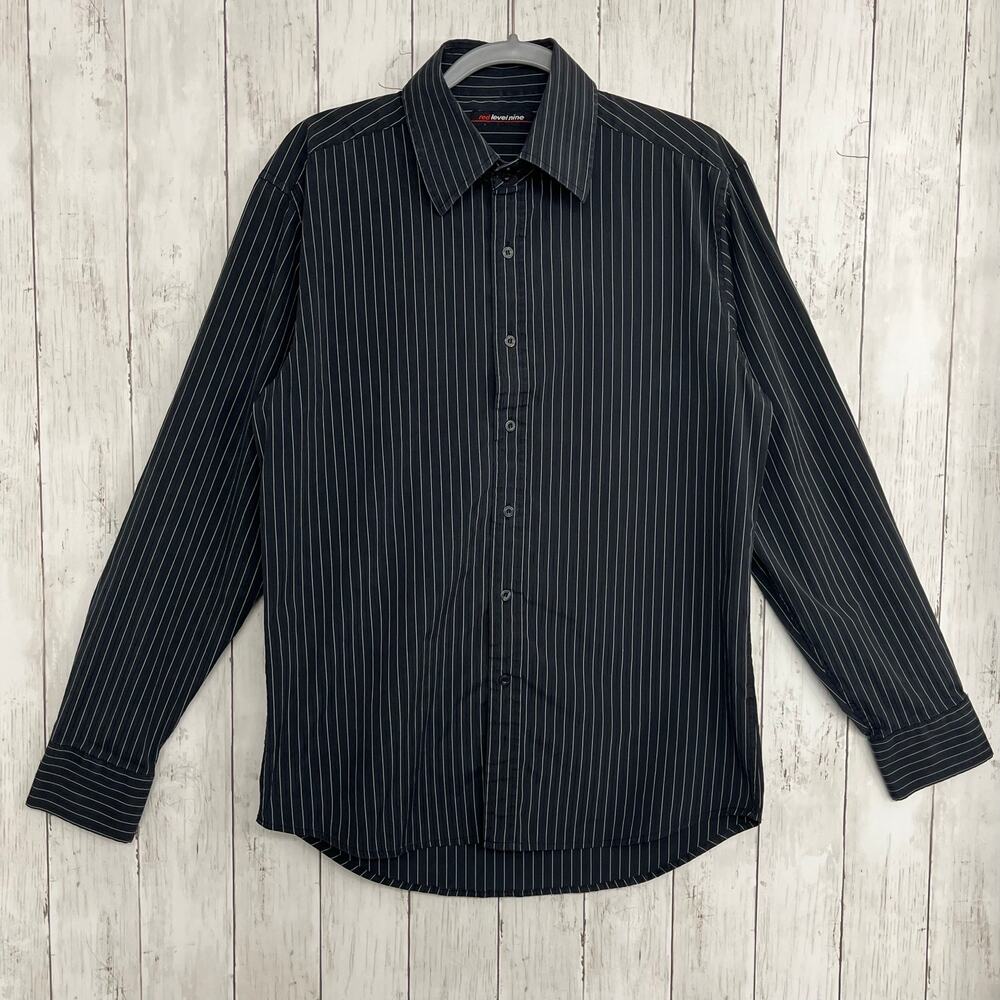 Red Level Nine Men's Large Black Striped Casual Long Sleeve Button Down Shirt